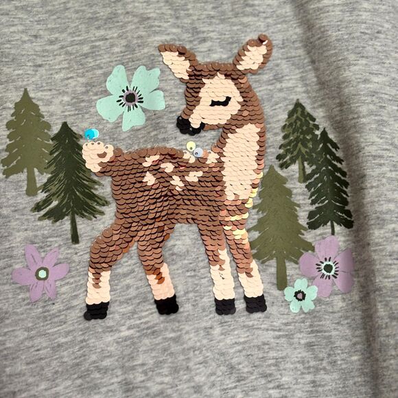 Wonder Nation Girls M 7-8 Gray Reverse Sequin Gold Fawn To Pink LS T Shirt #M - Picture 3 of 6